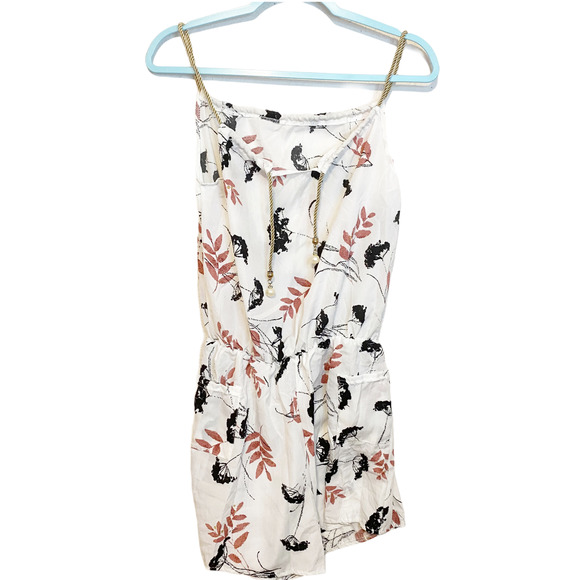 Shein White Floral Gold Braided Jumpsuit Romper
